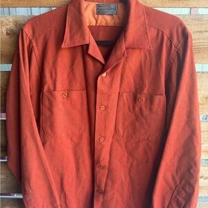 Vintage Pendleton Wool Shirt Jacket -Rust Red- Mens Medium- Loop Collar - 1960s